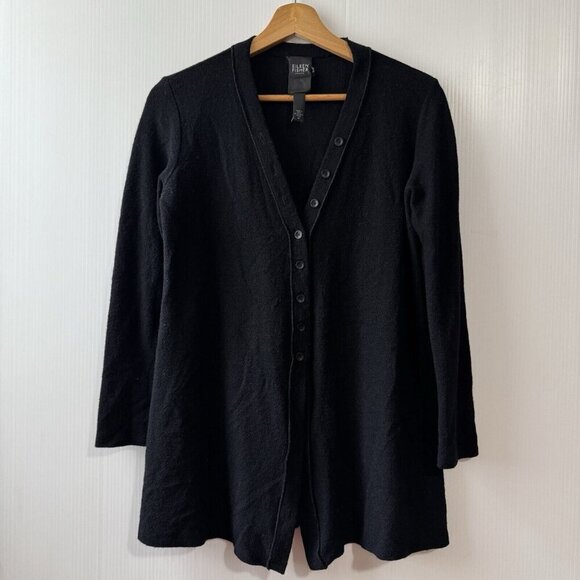 Vintage EILEEN FISHER  100% Wool Cardigan Sz PP Black Button Front Women’s - Picture 1 of 16